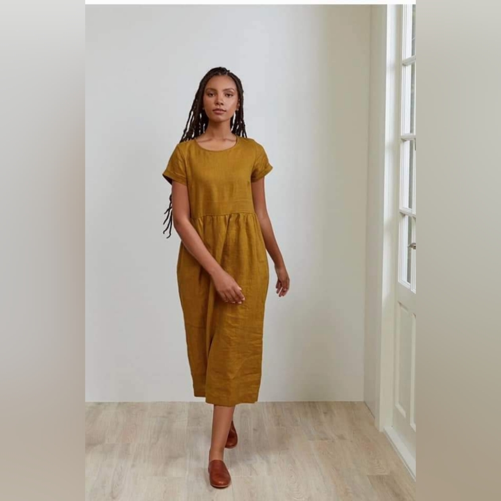 Pyne & Smith No. 17 Full Length Linen Tea Dress in Saffron